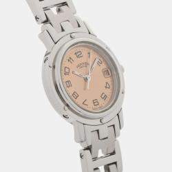 Hermes Pink Stainless Steel Clipper CL4.210 Quartz Women's Wristwatch 24 mm