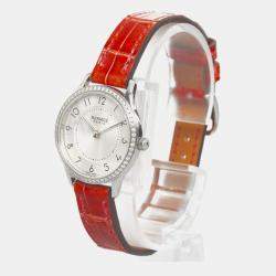 Hermes Silver Stainless Steel Slim Quartz Women's Wristwatch 25.3 mm