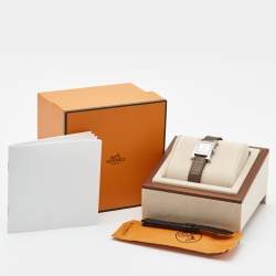 Pre Owned Hermes Mother of Pearl Diamond Stainless Steel Alligator Leather Heure H W053236WW00 Women's Wristwatch 21 mm