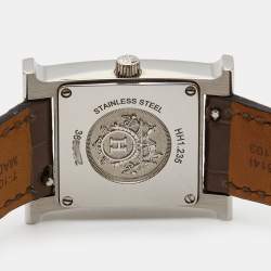 Pre Owned Hermes Mother of Pearl Diamond Stainless Steel Alligator Leather Heure H W053236WW00 Women's Wristwatch 21 mm