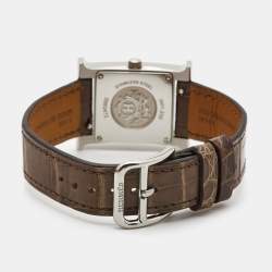 Pre Owned Hermes Mother of Pearl Diamond Stainless Steel Alligator Leather Heure H W053236WW00 Women's Wristwatch 21 mm