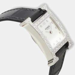 Hermes White Diamond Stainless Steel Heure H Quartz Women's Wristwatch 21 mm