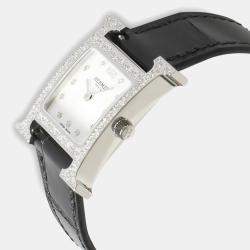 Hermes White Diamond Stainless Steel Heure H Quartz Women's Wristwatch 21 mm