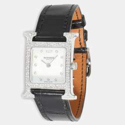 Hermes White Diamond Stainless Steel Heure H Quartz Women's Wristwatch 21 mm