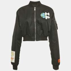 Pre Owned Heron Preston Black Patch Work Nylon Padded Crop Jacket S