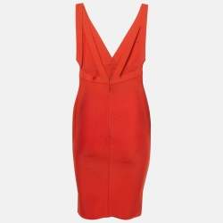 Pre Owned Herve L Leroux Red Bandage Knit Bodycon Dress S