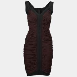 Herve L Leroux Burgundy Stretch Knit Ruched Dress M