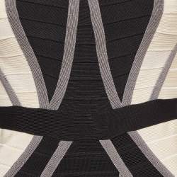 مملوكة مسبقًا Herve Leger Black/White Knit Frederique Bandage Dress M