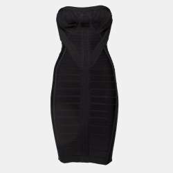 مملوكة مسبقًا Herve Leger Black Bandage Knit Strapless Kabele Dress S