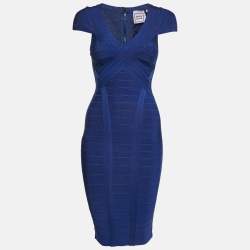 Herve Leger Cobalt Blue Bandage Knit Jersey Layton Dress XS