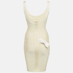 Herve Leger Ivory Bandage Knit Sleeveless Bodycon Dress S