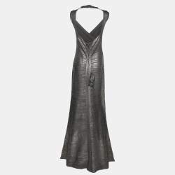 Herve Leger Dark Grey Woodgrain Foil Print Camilla Bandage Gown L