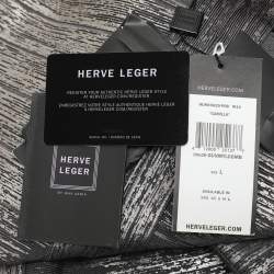 Herve Leger Dark Grey Woodgrain Foil Print Camilla Bandage Gown L