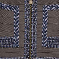 Pre Owned Herve Leger Grey/Blue Beaded Knit Bandage Keslyn Dress XS