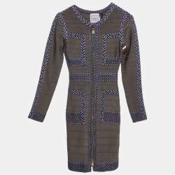 Pre Owned Herve Leger Grey/Blue Beaded Knit Bandage Keslyn Dress XS