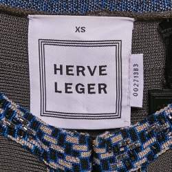 Pre Owned Herve Leger Grey/Blue Beaded Knit Bandage Keslyn Dress XS
