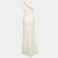 Pre Owned Herve Leger Cream Knit One-Shoulder Elena Bandage Maxi Dress M