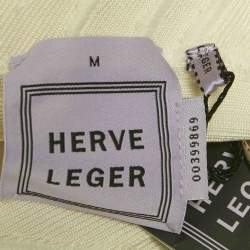 Pre Owned Herve Leger Cream Knit One-Shoulder Elena Bandage Maxi Dress M