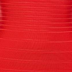 Pre Owned Herve Leger Red Knit Clarissa Maxi Bandage Dress XS