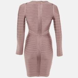 Pre Owned Herve Leger Dusty Pink Knit Florencia Bandage Mini Dress S