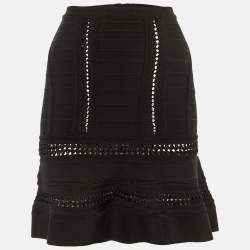Pre Owned Herve Leger Black Knit Taliyah Mini Skirt XXS 