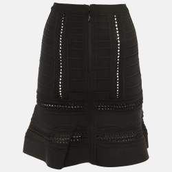 Pre Owned Herve Leger Black Knit Taliyah Mini Skirt XXS 