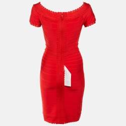 مملوكة مسبقًا Herve Leger Red Jersey Aubree Midi Dress M