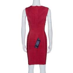 Pre Owned Herve Leger Lipstick Red Sleeveless Darby Bandage Dress S