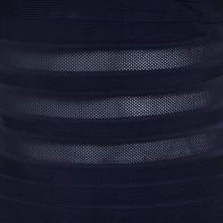 Herve Leger Navy Blue Knit and Mesh Insert One Shoulder Lara Bandage Dress M 