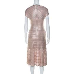 Pre Owned Herve Leger Rose Gold Bandage Sweetheart Neckline Emilia Dress M 