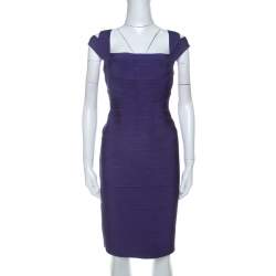 Pre Owned فستان هيرفي ليجر بانديدج بلا أكمام بنفسجي L