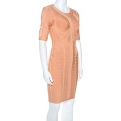 Herve Leger Cream Knit Helena Novelty Essentials Dress XS
