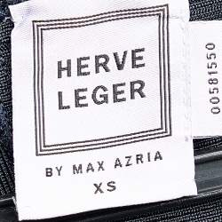 Pre Owned Herve Leger Navy Blue Knit Flared Bandage Mini Dress XS