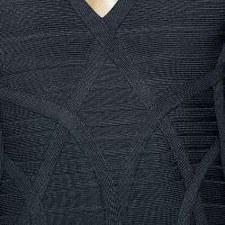 Pre Owned Herve Leger Navy Blue Knit Flared Bandage Mini Dress XS