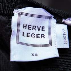 Pre Owned Herve Leger Black Bandage Ostrich Feather Trimmed Off Shoulder Dress XS