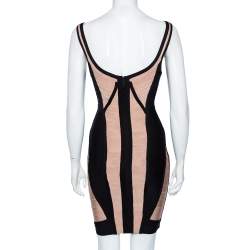 Herve Leger Beige & Black Karina Bandage Sleeveless Bodycon Mini Dress XS