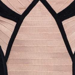 Herve Leger Beige & Black Karina Bandage Sleeveless Bodycon Mini Dress XS