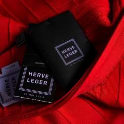 Pre Owned Herve Leger Coral Pink Bandage Kyra Mini Dress XS