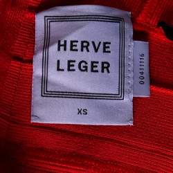 Pre Owned Herve Leger Coral Pink Bandage Kyra Mini Dress XS