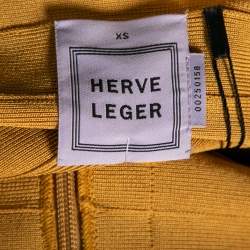 Pre Owned Herve Leger Gold Knit Tonal Panel Detail Halter Neck Lilou Dress XS