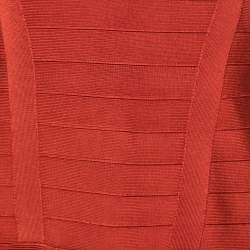 Herve Leger Red Knit Cap-Sleeve Bandage Dress L