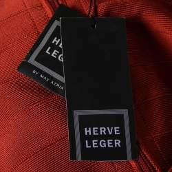 Herve Leger Red Knit Cap-Sleeve Bandage Dress L
