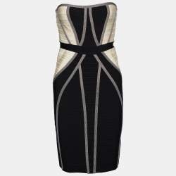 Herve Leger Monochrome Colorblock Knit Frederique Strapless Dress M