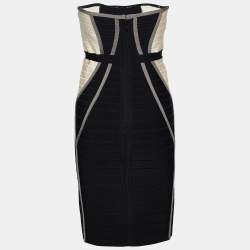 Herve Leger Monochrome Colorblock Knit Frederique Strapless Dress M