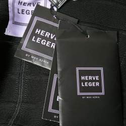 Herve Leger Black Stretch Knit Beaded Peplum Top XS