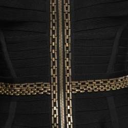 Herve Leger Black Stretch Knit Beaded Peplum Top XS