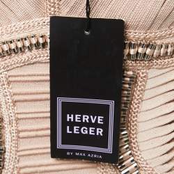 Pre Owned Herve Leger Pink Knit Beaded Strapless Bodycon Mini Dress XS