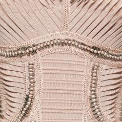 Pre Owned Herve Leger Pink Knit Beaded Strapless Bodycon Mini Dress XS
