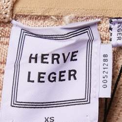 Pre Owned Herve Leger Pink Knit Beaded Strapless Bodycon Mini Dress XS