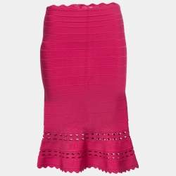 Herve Leger Dark Crimpson Knit Fit & Flare Midi Skirt M